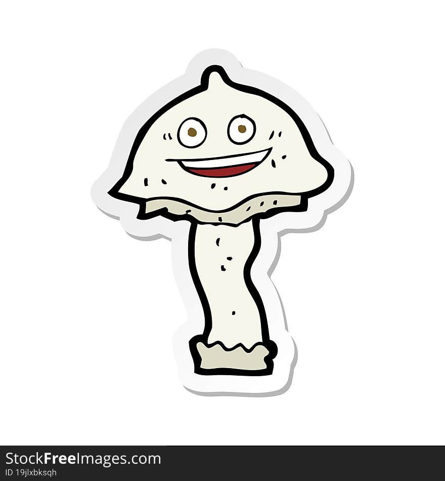 sticker of a cartoon happy mushroom