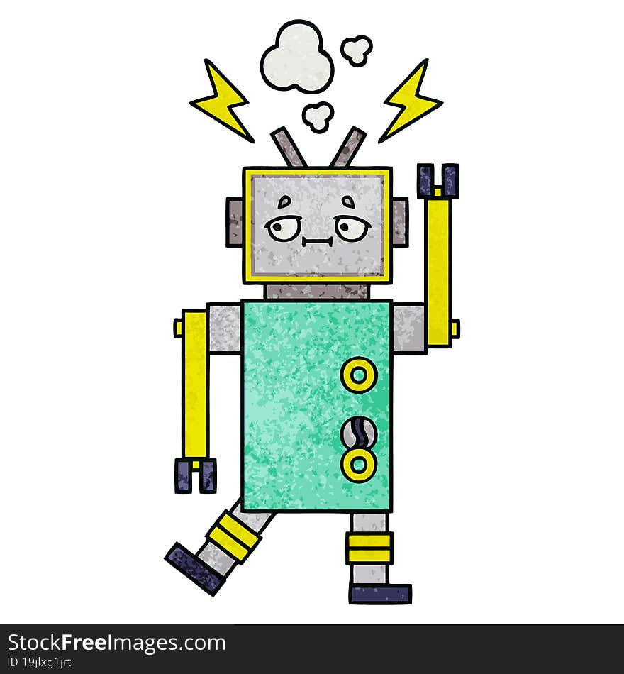 retro grunge texture cartoon of a robot