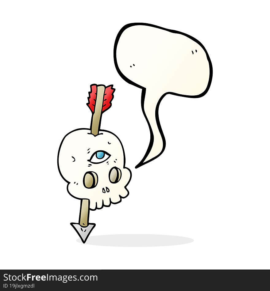 Speech Bubble Cartoon Magic Skull With Arrow Through Brain