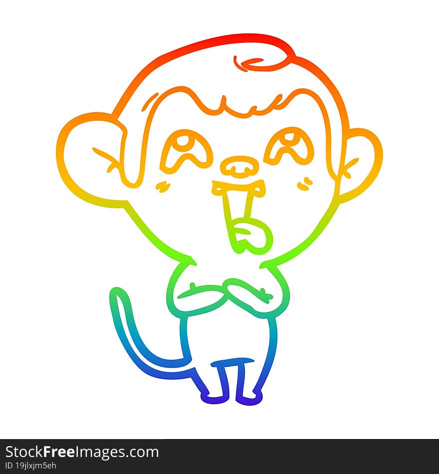 rainbow gradient line drawing crazy cartoon monkey