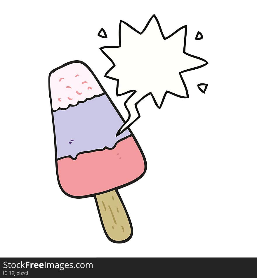 cartoon ice lolly and speech bubble