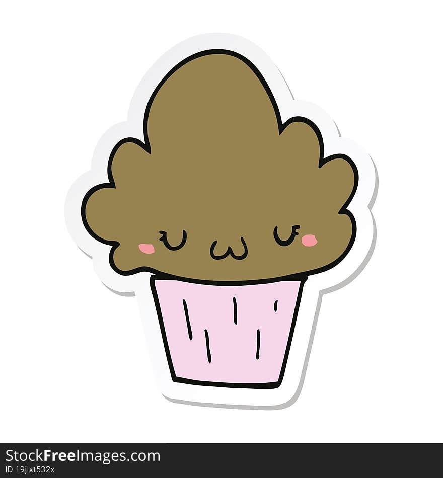 sticker of a cartoon cupcake with face