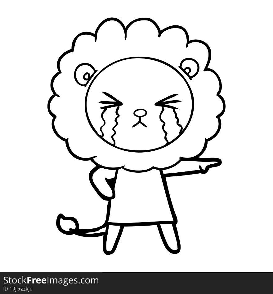 cartoon crying lion wearing dress. cartoon crying lion wearing dress