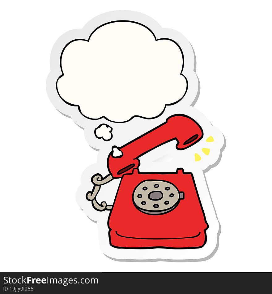 cartoon ringing telephone and thought bubble as a printed sticker