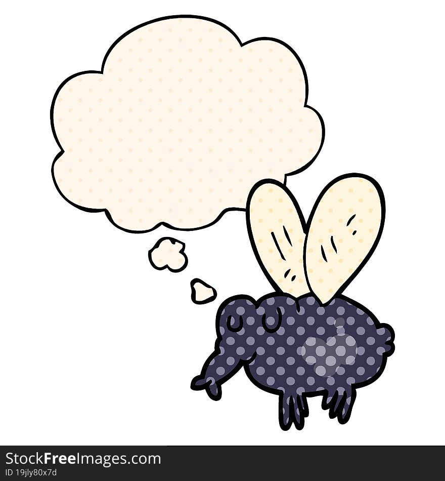 cartoon fly with thought bubble in comic book style