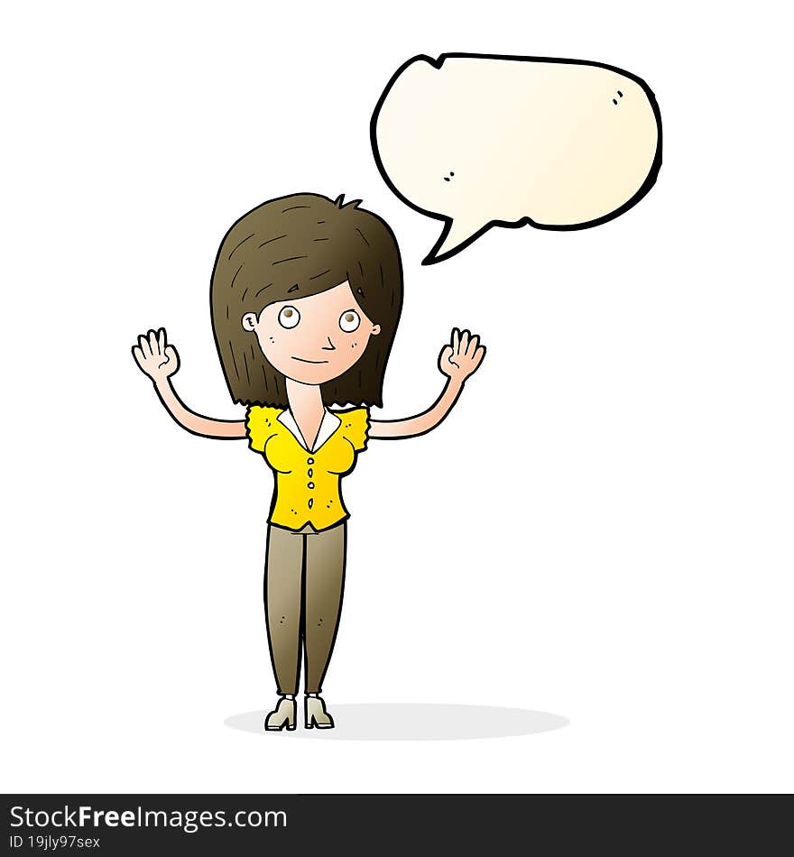 Cartoon Woman Holding Up Hands With Speech Bubble