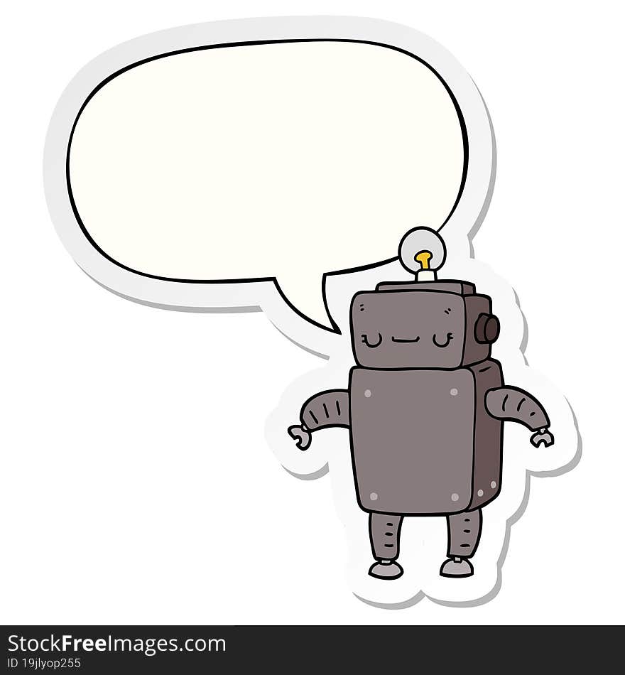 cartoon robot with speech bubble sticker. cartoon robot with speech bubble sticker