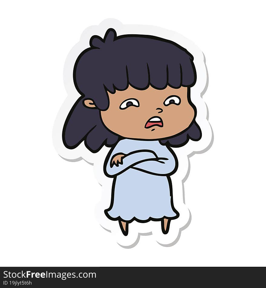 sticker of a cartoon worried woman