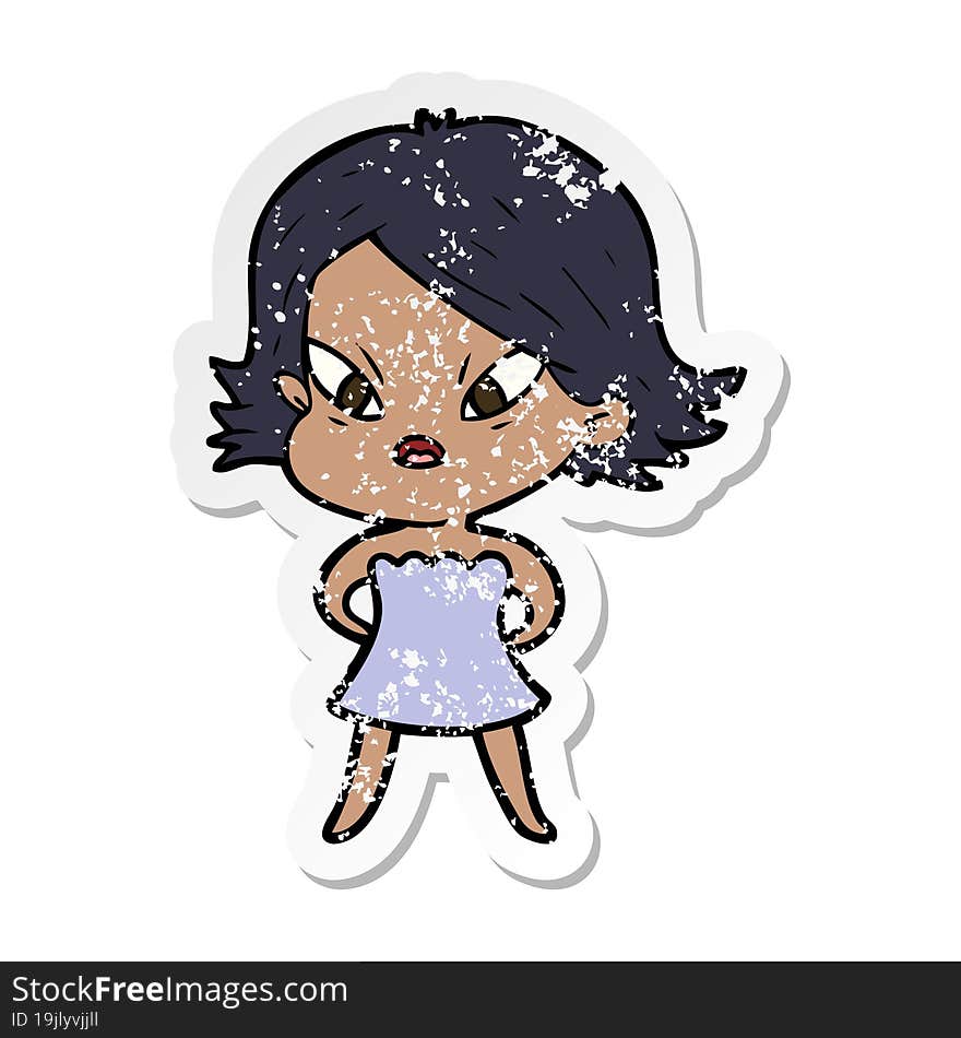 distressed sticker of a cartoon stressed woman