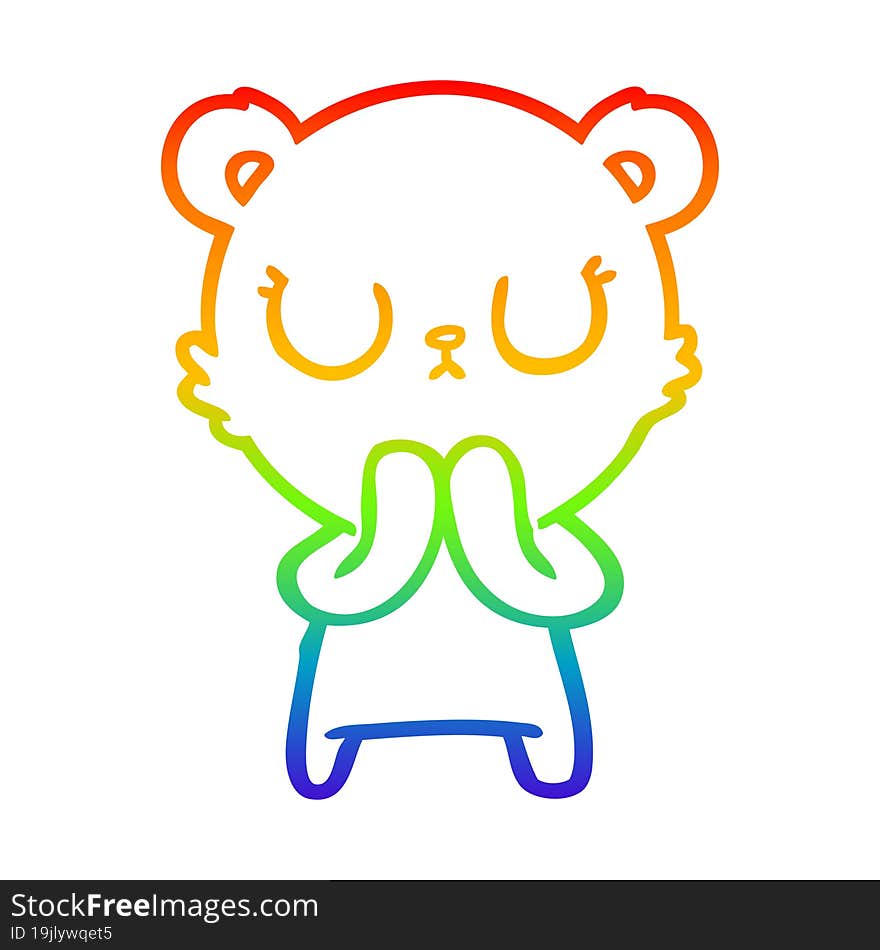 rainbow gradient line drawing peaceful cartoon bear cub