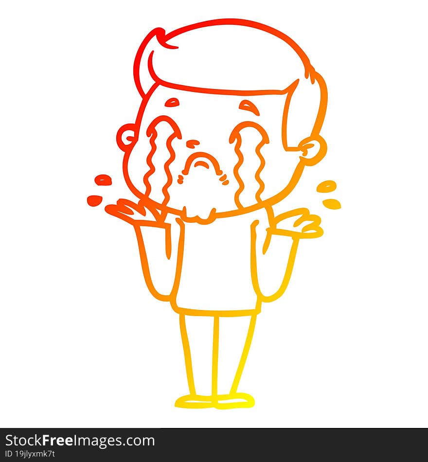 warm gradient line drawing of a cartoon man crying