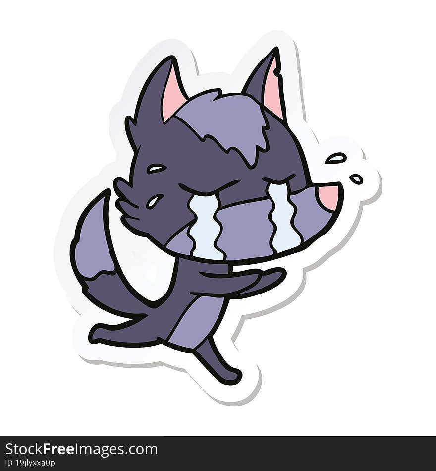 sticker of a cartoon crying wolf