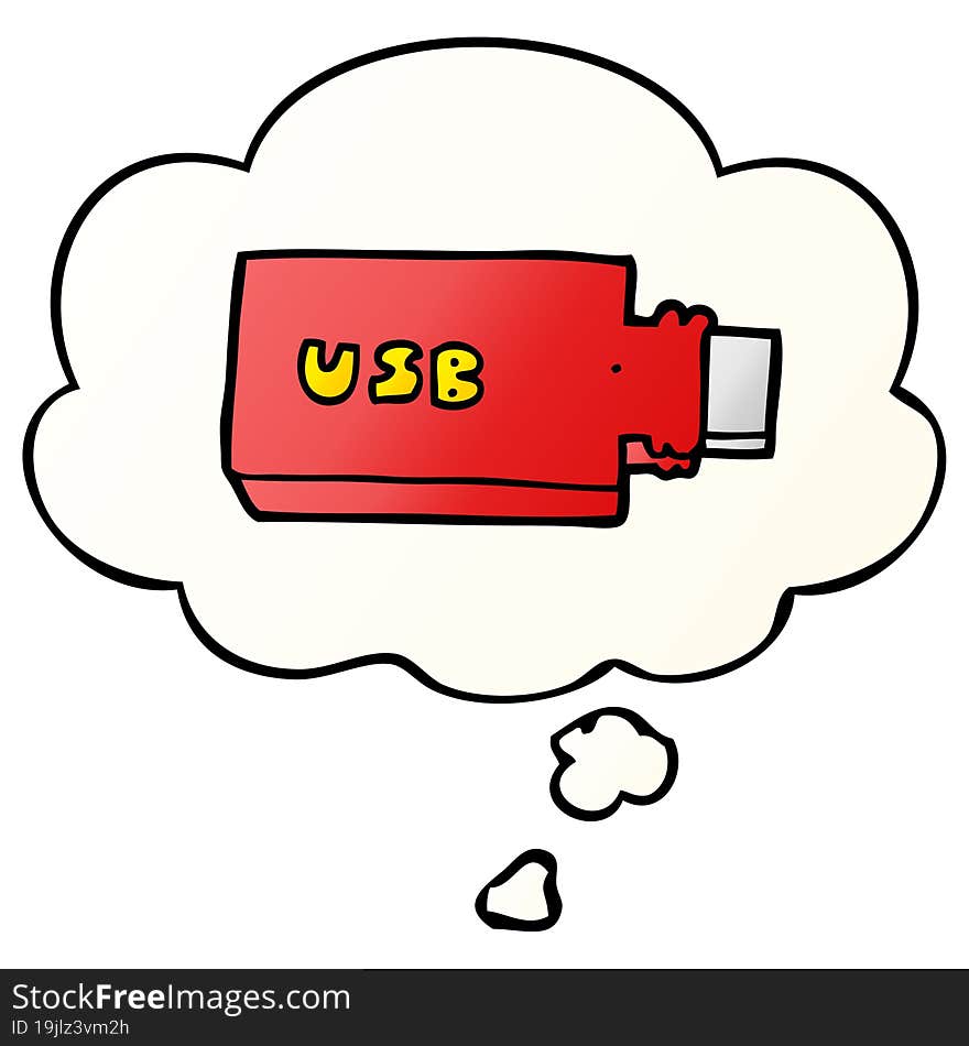 cartoon flash drive and thought bubble in smooth gradient style