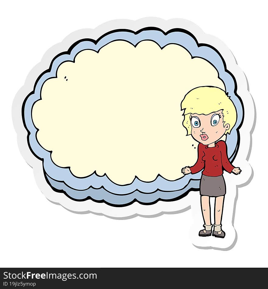 sticker of a woman with text space cloud