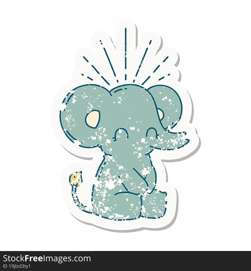 grunge sticker of tattoo style cute elephant