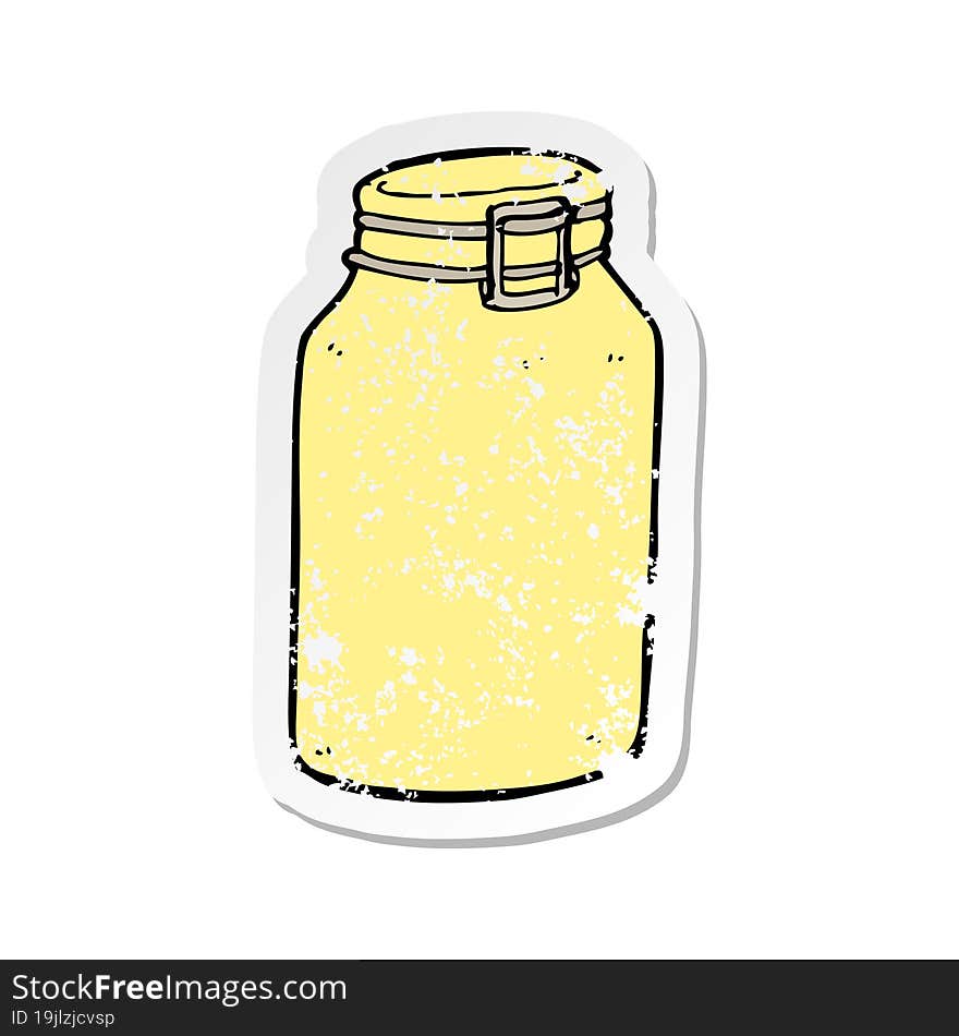 retro distressed sticker of a cartoon glass jar