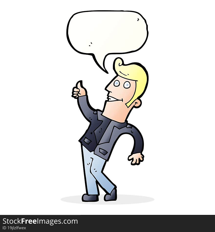 cartoon man giving thumbs up sign with speech bubble