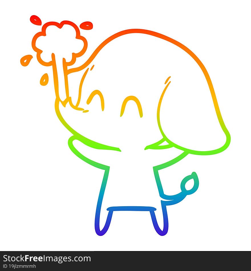 rainbow gradient line drawing cute cartoon elephant spouting water