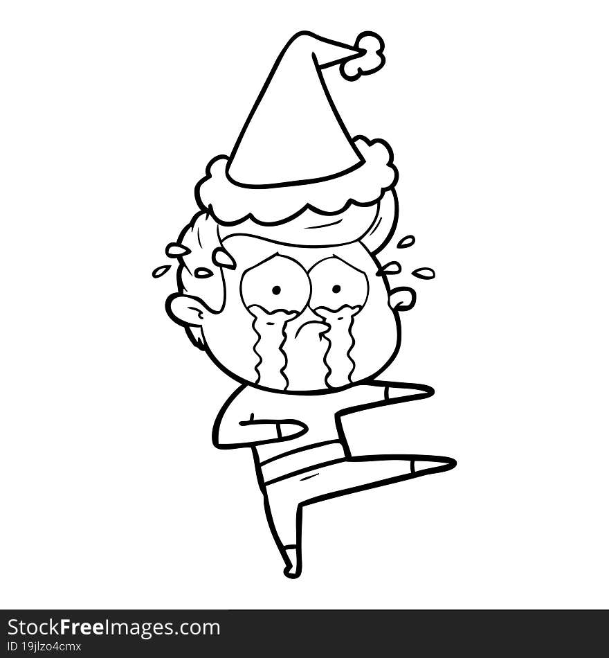 hand drawn line drawing of a crying dancer wearing santa hat