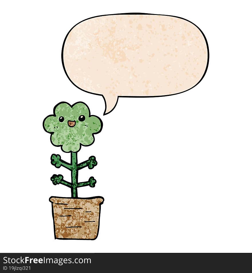 cartoon flower and speech bubble in retro texture style