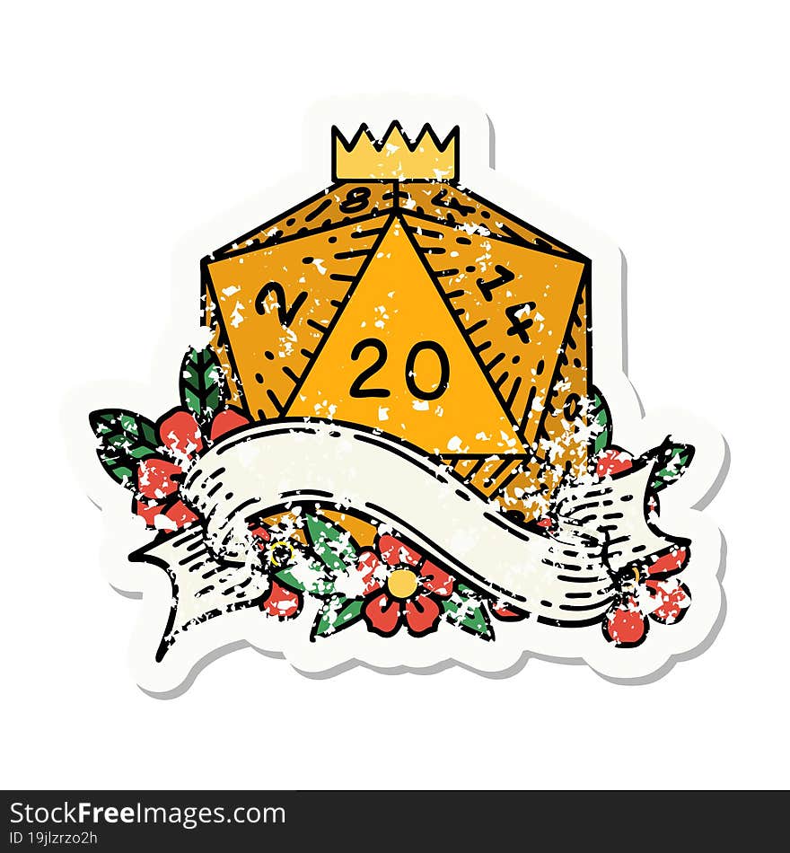 natural twenty D20 dice roll grunge sticker