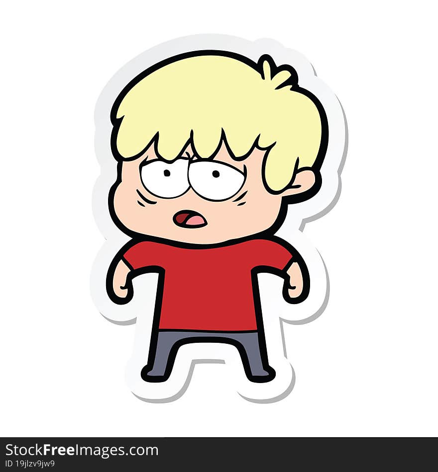 sticker of a cartoon exhausted boy