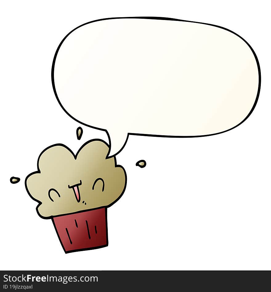 cartoon cupcake with speech bubble in smooth gradient style