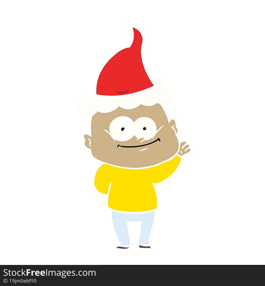 flat color illustration of a bald man staring wearing santa hat