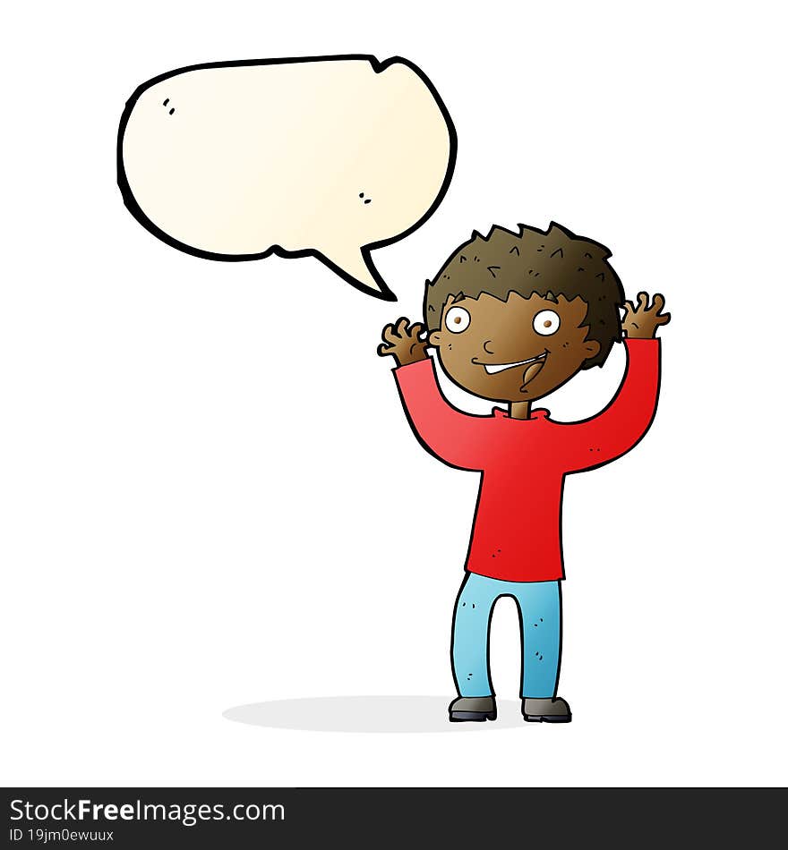 cartoon excited boy with speech bubble