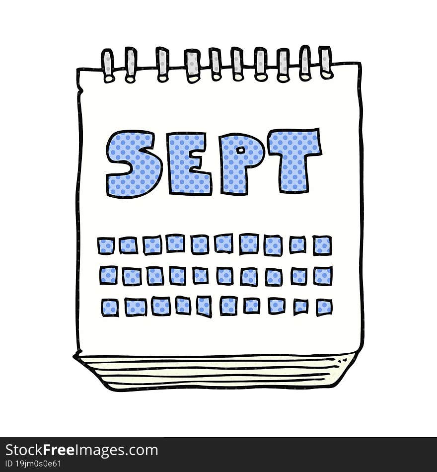 freehand drawn cartoon calendar showing month of September