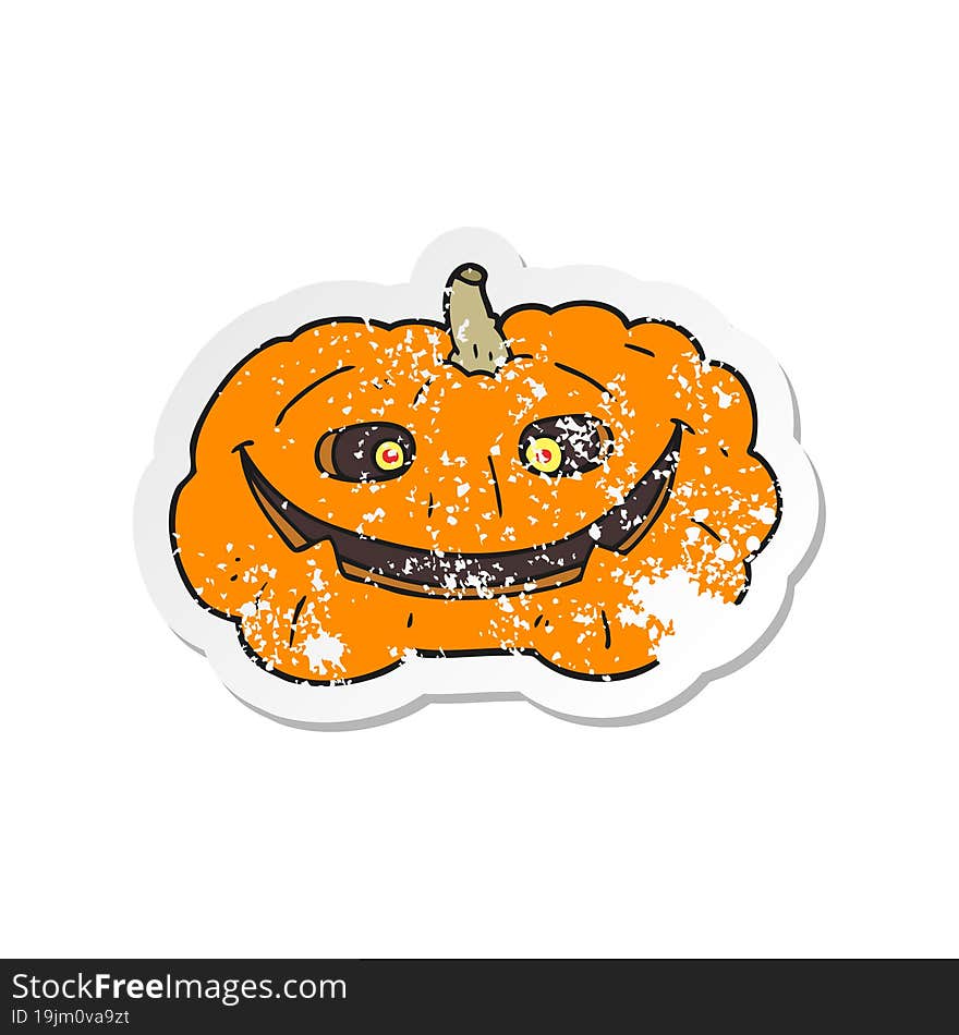 retro distressed sticker of a cartoon pumpkin