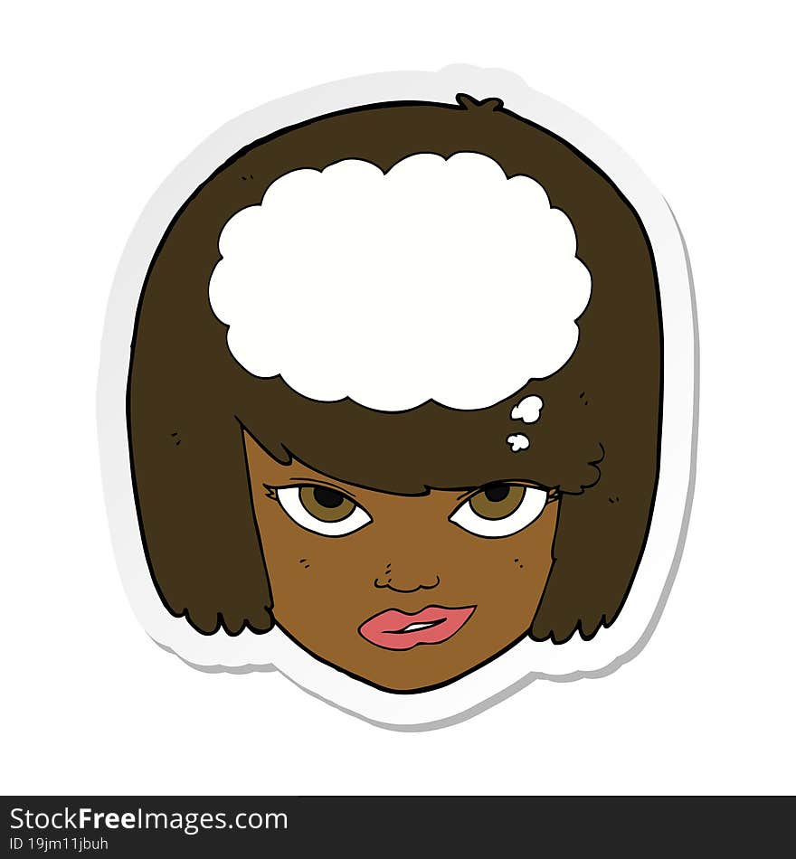 sticker of a cartoon woman thinking