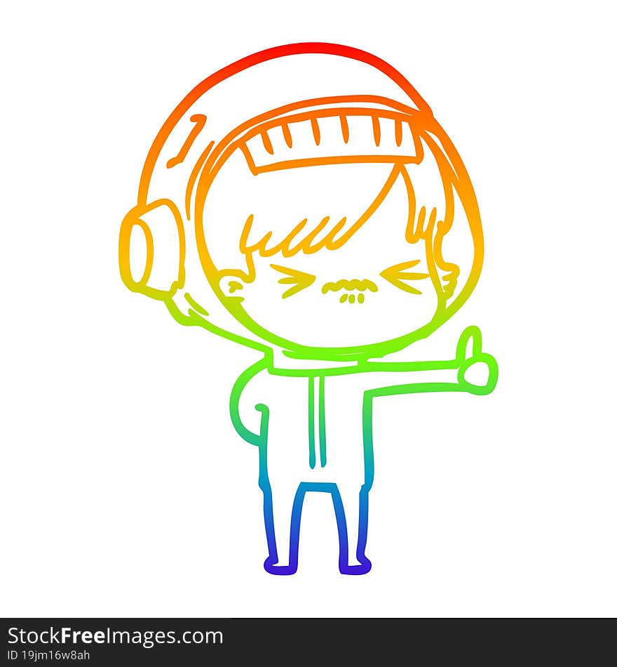 rainbow gradient line drawing of a cartoon astronaut woman