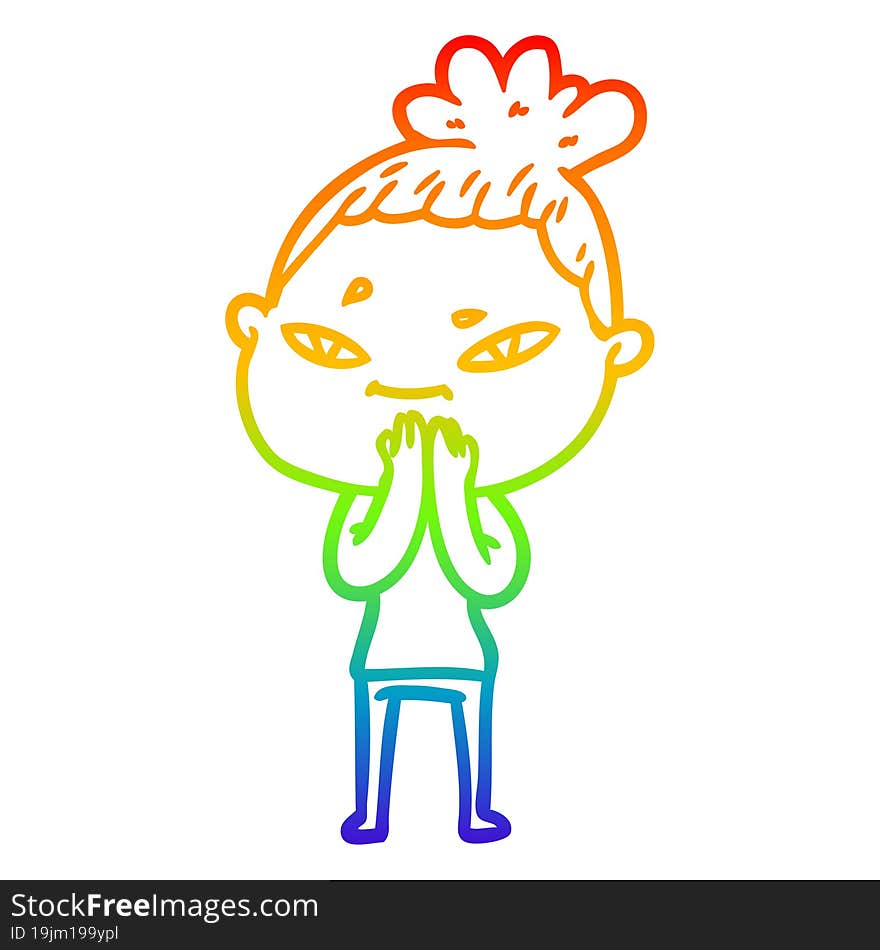 rainbow gradient line drawing of a cartoon woman