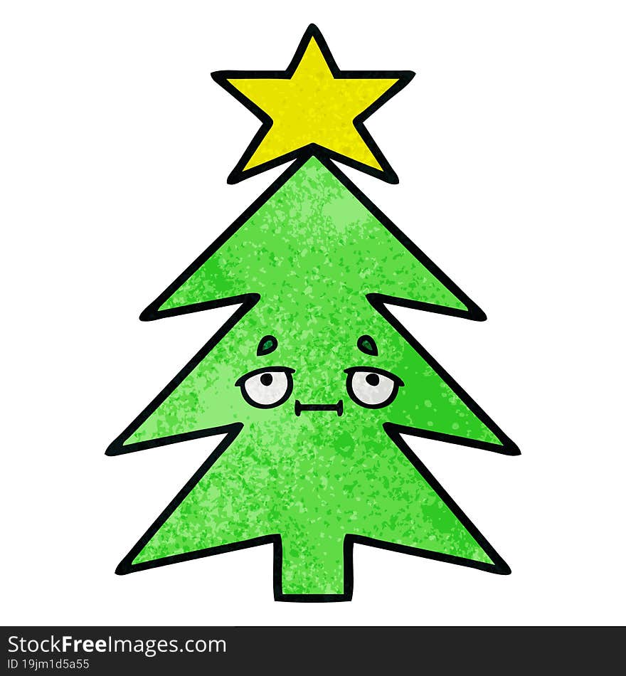 retro grunge texture cartoon christmas tree