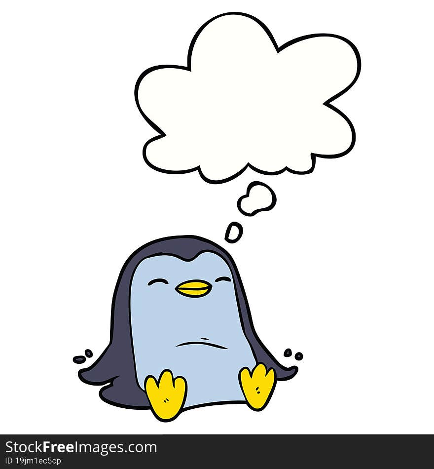 cartoon penguin and thought bubble