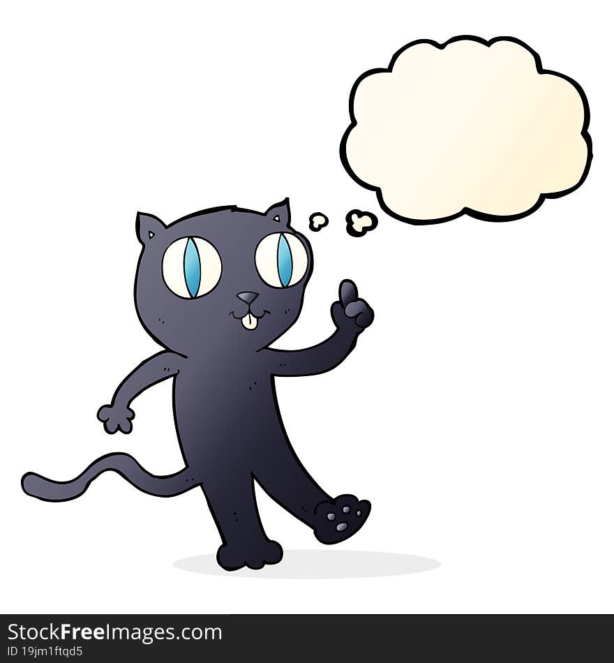 cartoon black  cat with idea with thought bubble