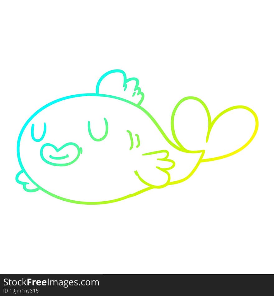 cold gradient line drawing happy cartoon fish