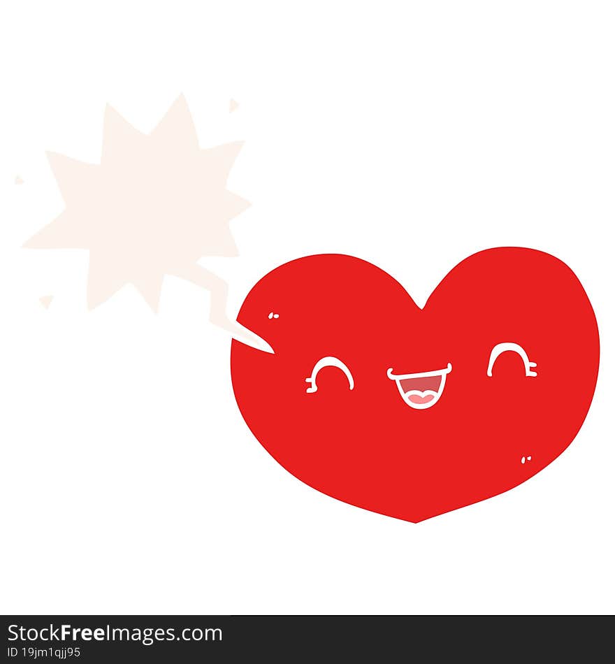 cartoon love heart with speech bubble in retro style