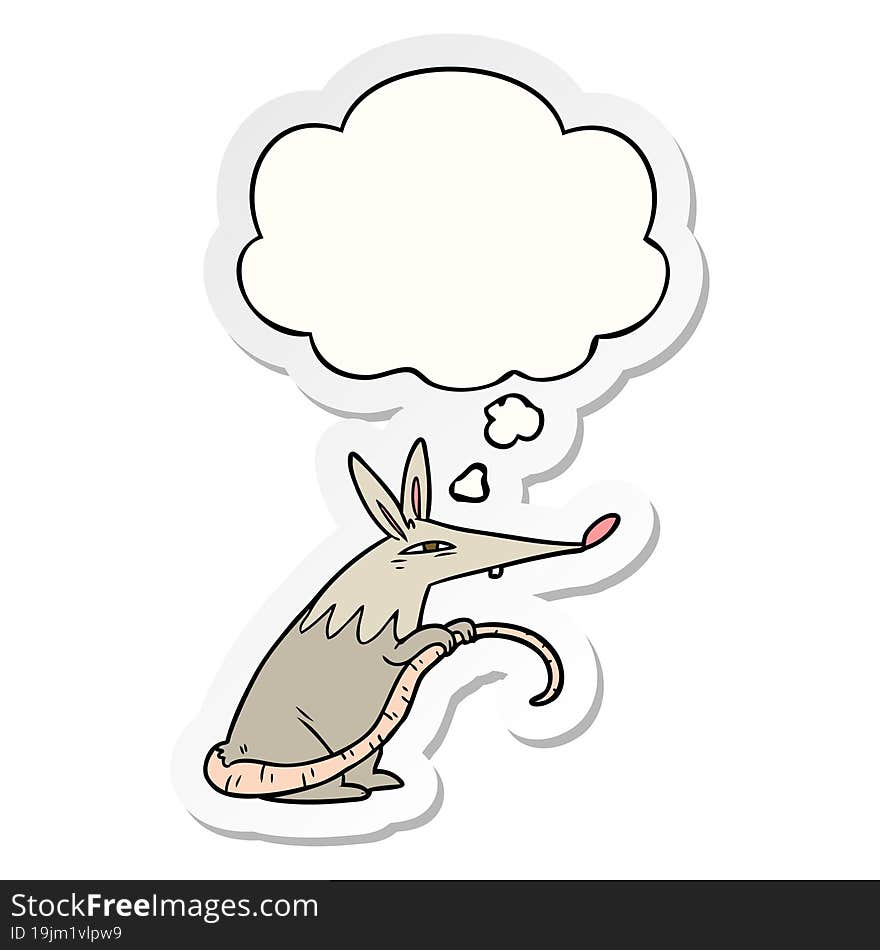 cartoon rat and thought bubble as a printed sticker