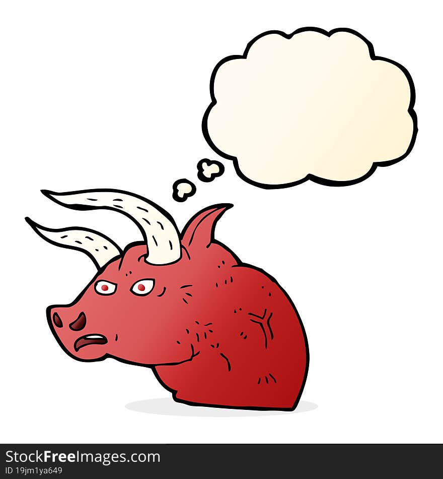 cartoon angry bull head with thought bubble