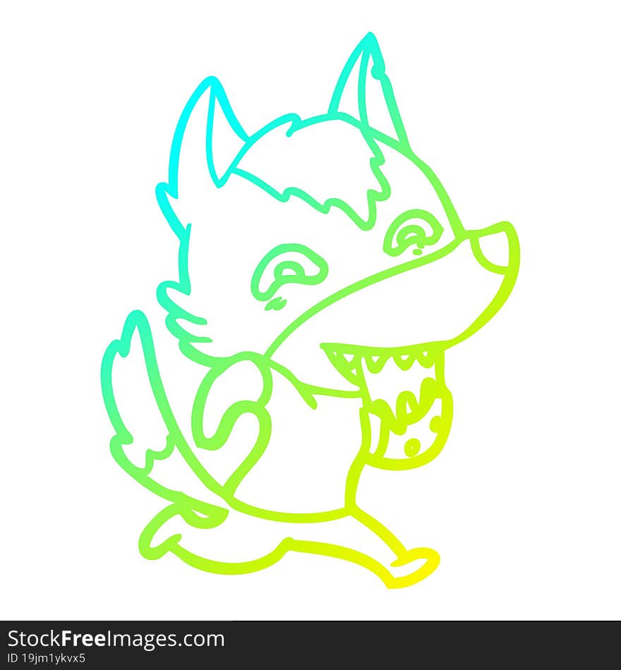 cold gradient line drawing cartoon hungry wolf