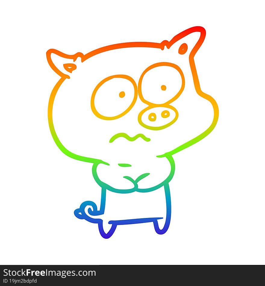 rainbow gradient line drawing of a nervous pig