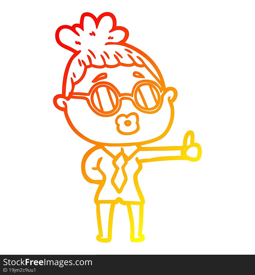 Warm Gradient Line Drawing Cartoon Woman Wearing Spectacles