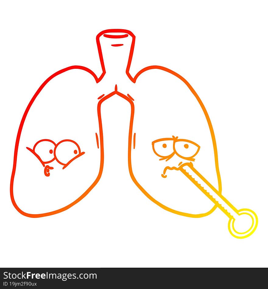 warm gradient line drawing of a cartoon unhealthy lungs