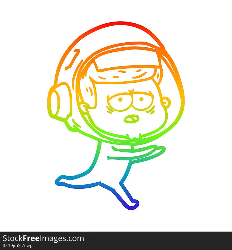 Rainbow Gradient Line Drawing Cartoon Tired Astronaut