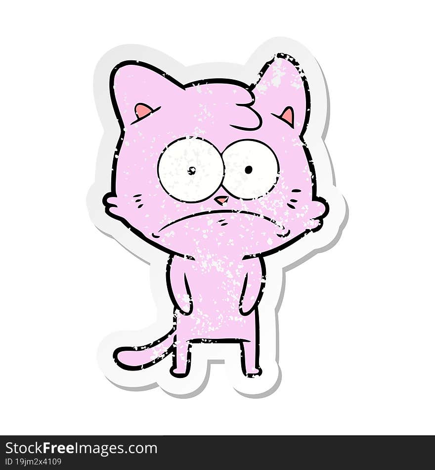 distressed sticker of a cartoon nervous cat