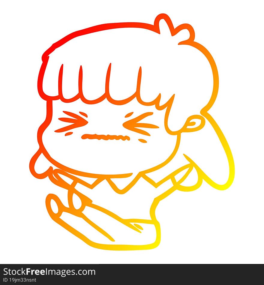 warm gradient line drawing cartoon angry girl