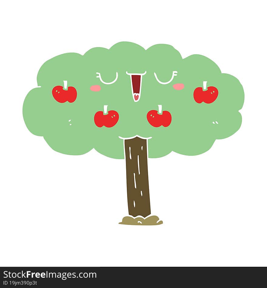 Flat Color Style Cartoon Apple Tree