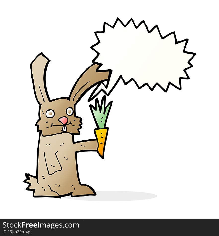 Cartoon Rabbit With Carrot With Speech Bubble